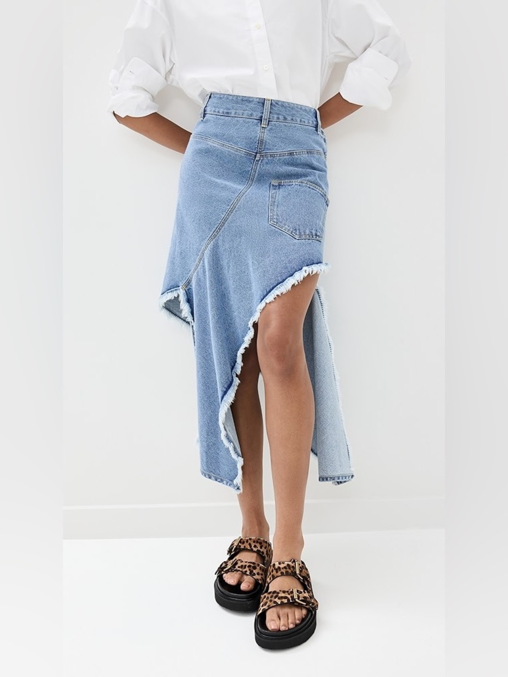 MONSE Asymmetric Light Blue Denim Skirt with Frayed Hem